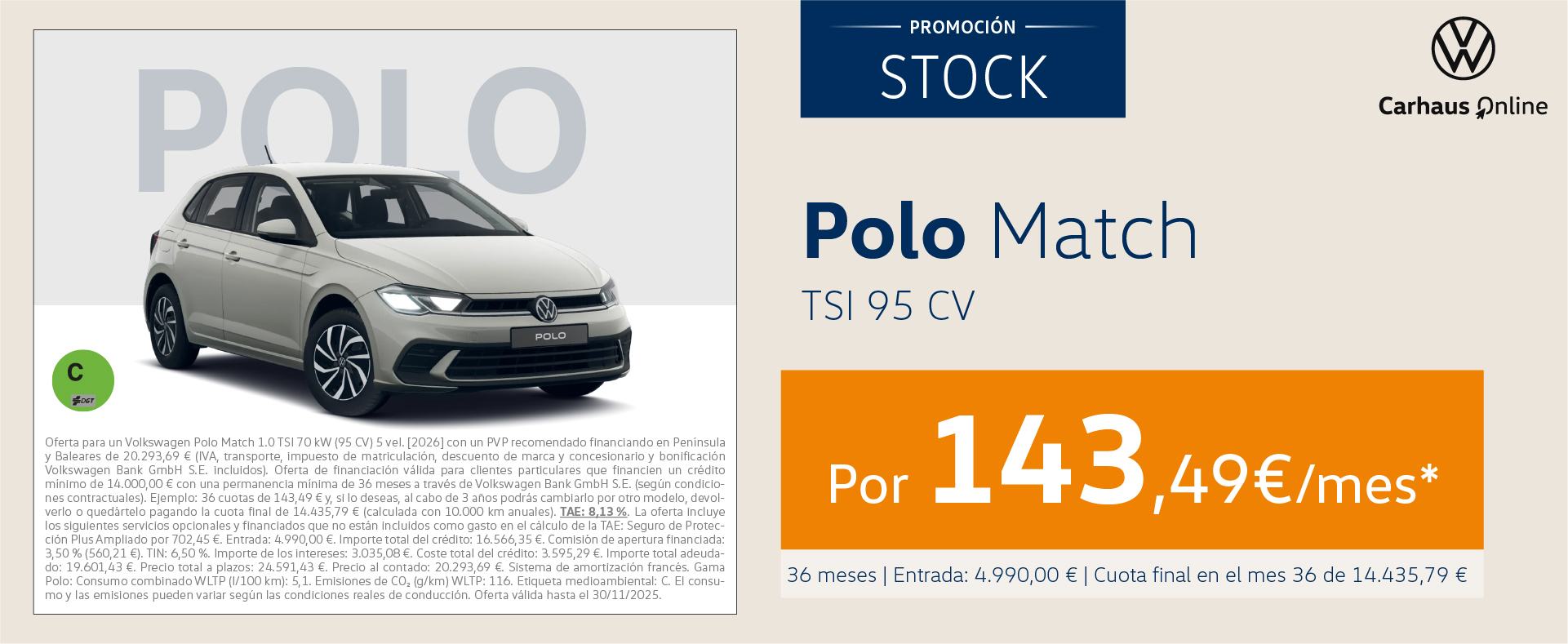 Polo Match TSI por 143,49€/mes*